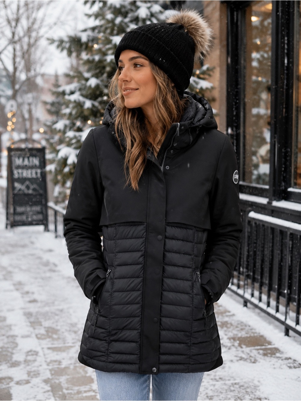 COLMAR Black Quilted Hooded Women's Puffer Coat